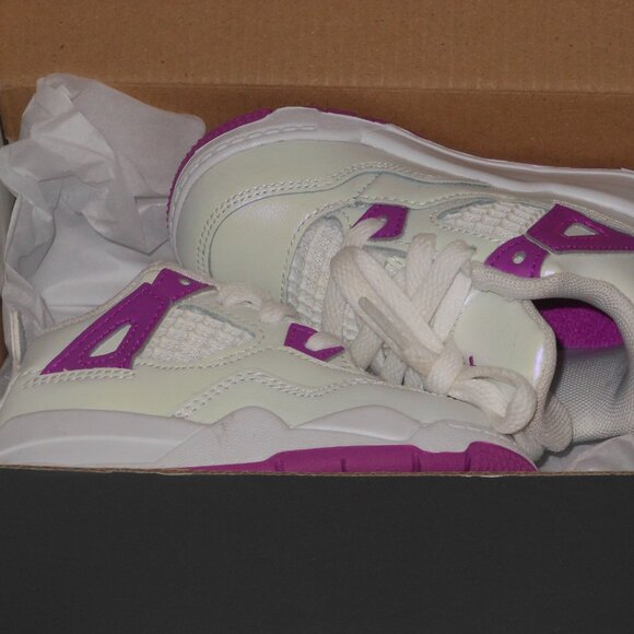 JORDAN RETRO 4 (TD) WHITE HYPER-VIOLET COLOR LACE UP SNEAKERS SIZE 5C - Picture 4 of 7